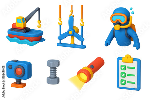 Diving adventure with marine equipment icons for exploration design