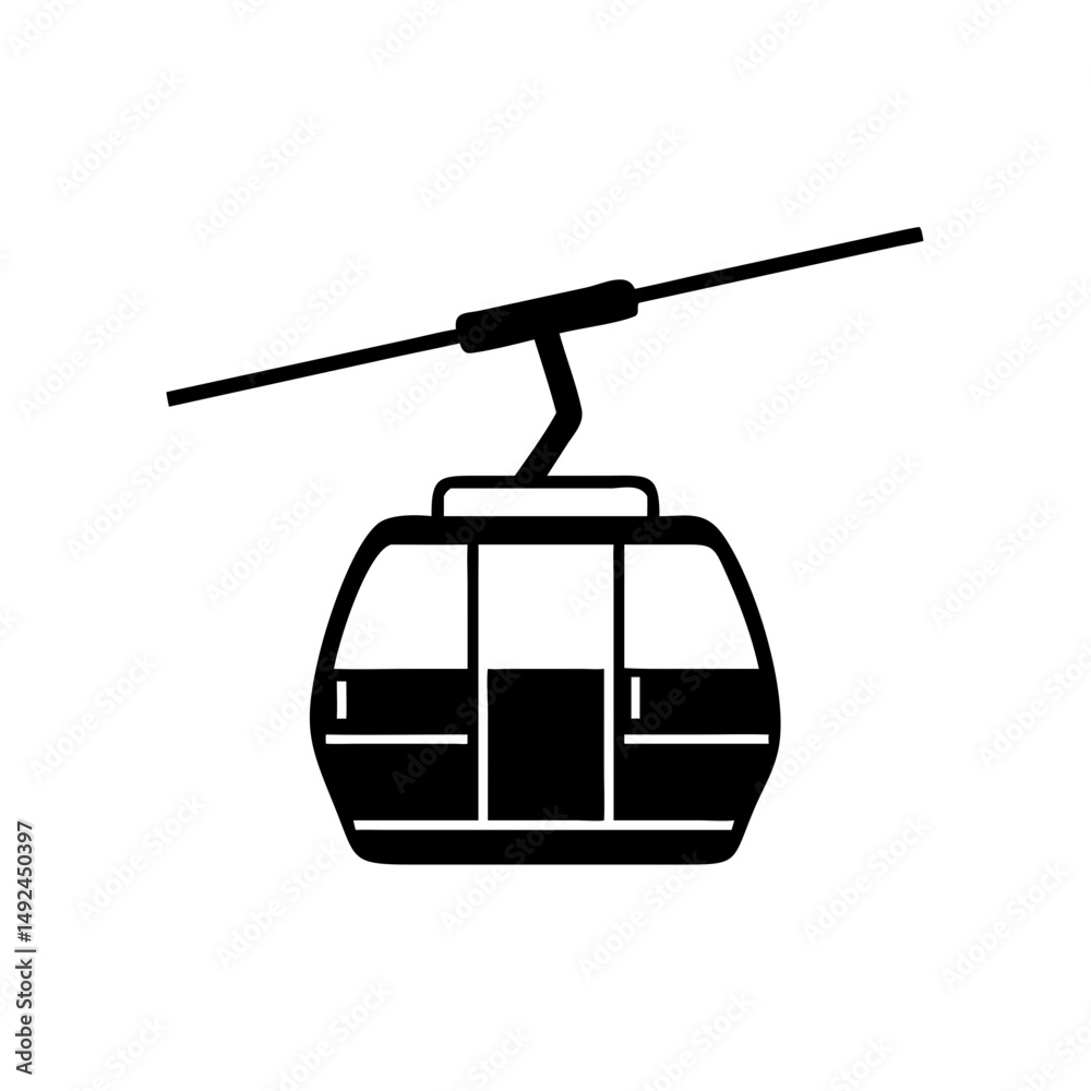 Fototapeta premium Simple Black Gondola Silhouette Image. for Adventure Ride, and Cableway Designs or Tourist Travel Design 