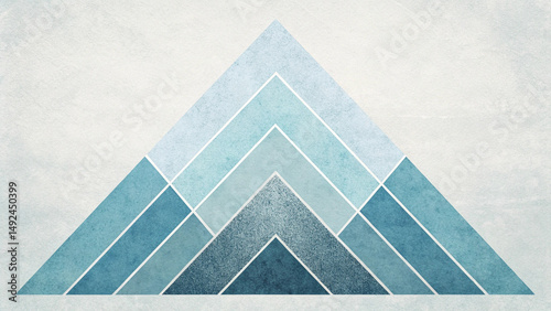 Minimalist geometric mountains with abstract blue peaks and textured snowy design for winter or Nordic style backgrounds.