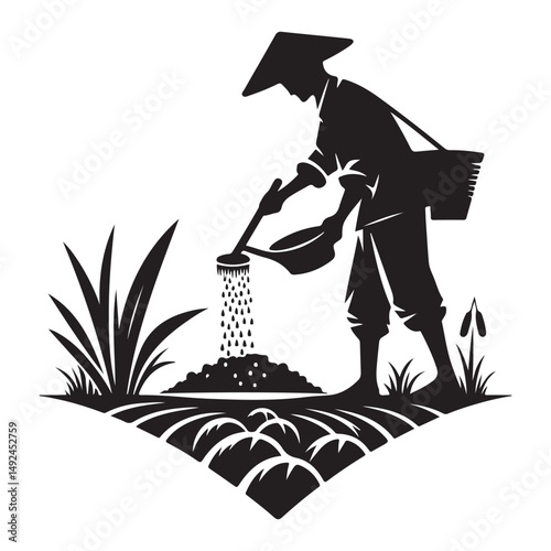 Farmer Silhouette Vector Illustration Agriculture Cultivation Traditional Farming