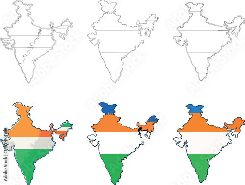 India map outline and flag illustration on a white background