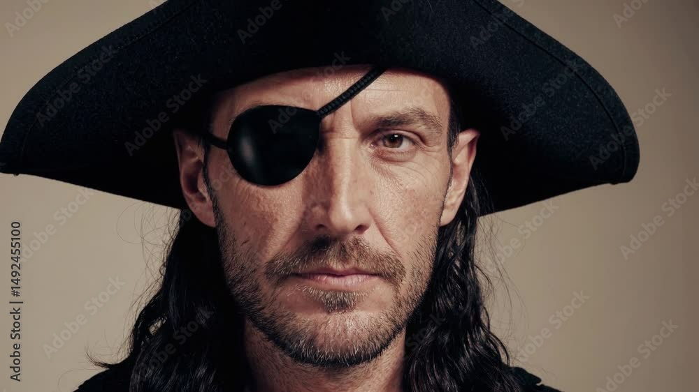 Portrait d’un pirate au cache-œil et chapeau tricorne

