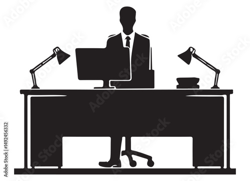 Businessman at desk silhouette vector image for office works