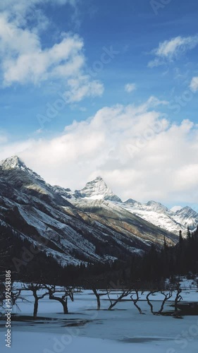 Four mountain landscape with snow in China 