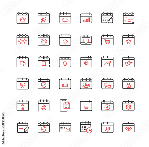 collection calendar icons themed symbols for scheduling events reminders red