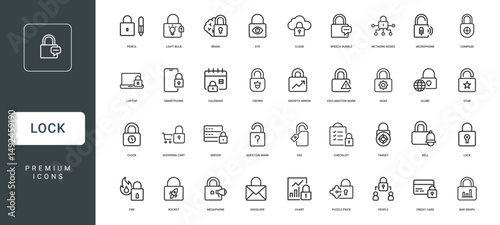 collection lock-themed icons concepts security protection contexts