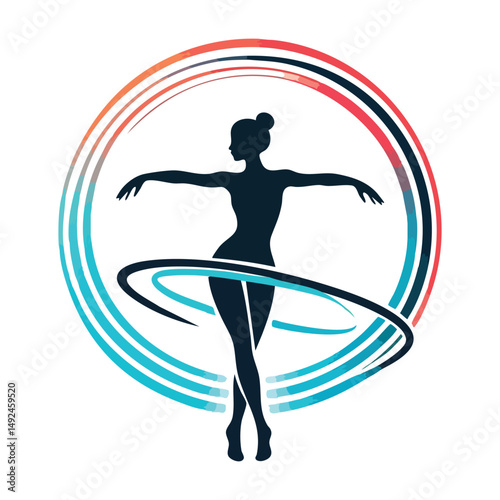 Elegant Woman Silhouette with Hula Hoop Vector for Fitness Designs