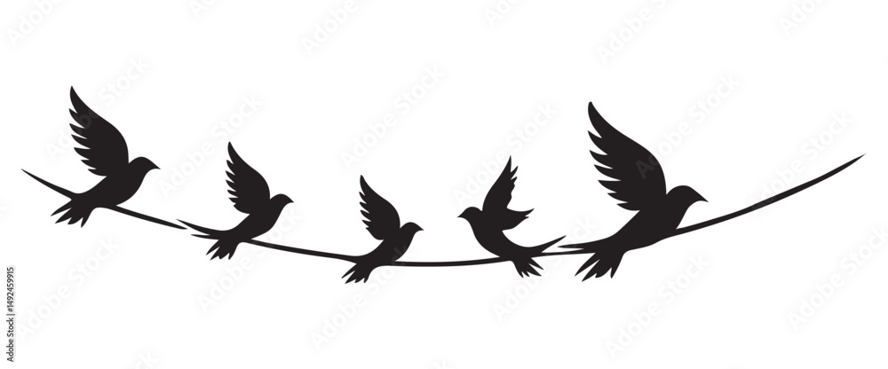 Obraz premium Doves on a Wire Silhouette Vector Illustration Symbolizing Peace