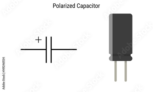 Polarized Capacitor circuit schematic symbol and physical component