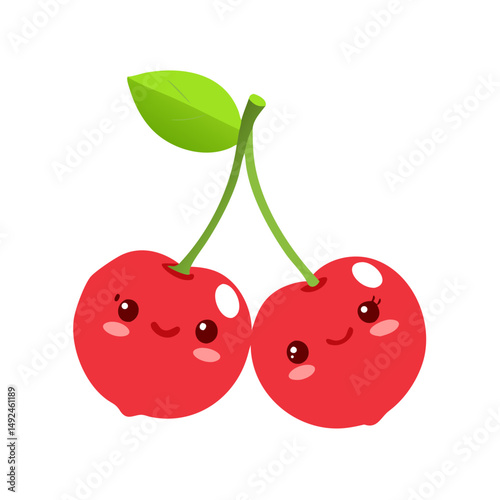 vector illustration of cherries, kawai