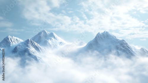 Fototapeta Naklejka Na Ścianę i Meble -  Snowy mountain peaks above clouds