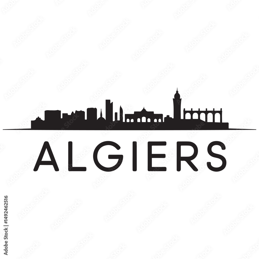 Obraz premium Algiers skyline horizontal banner. Black Algiers, Algeria. Vector template for your design. Vector black silhouette. with white background