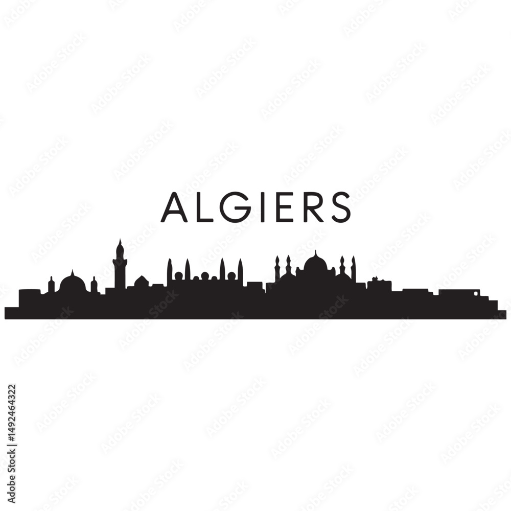 Obraz premium Algiers skyline horizontal banner. Black Algiers, Algeria. Vector template for your design. Vector black silhouette. with white background