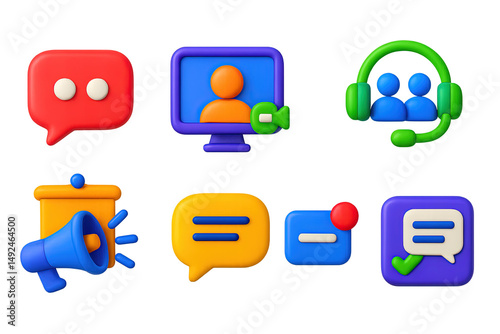 Colorful communication icons for digital media and online interaction design