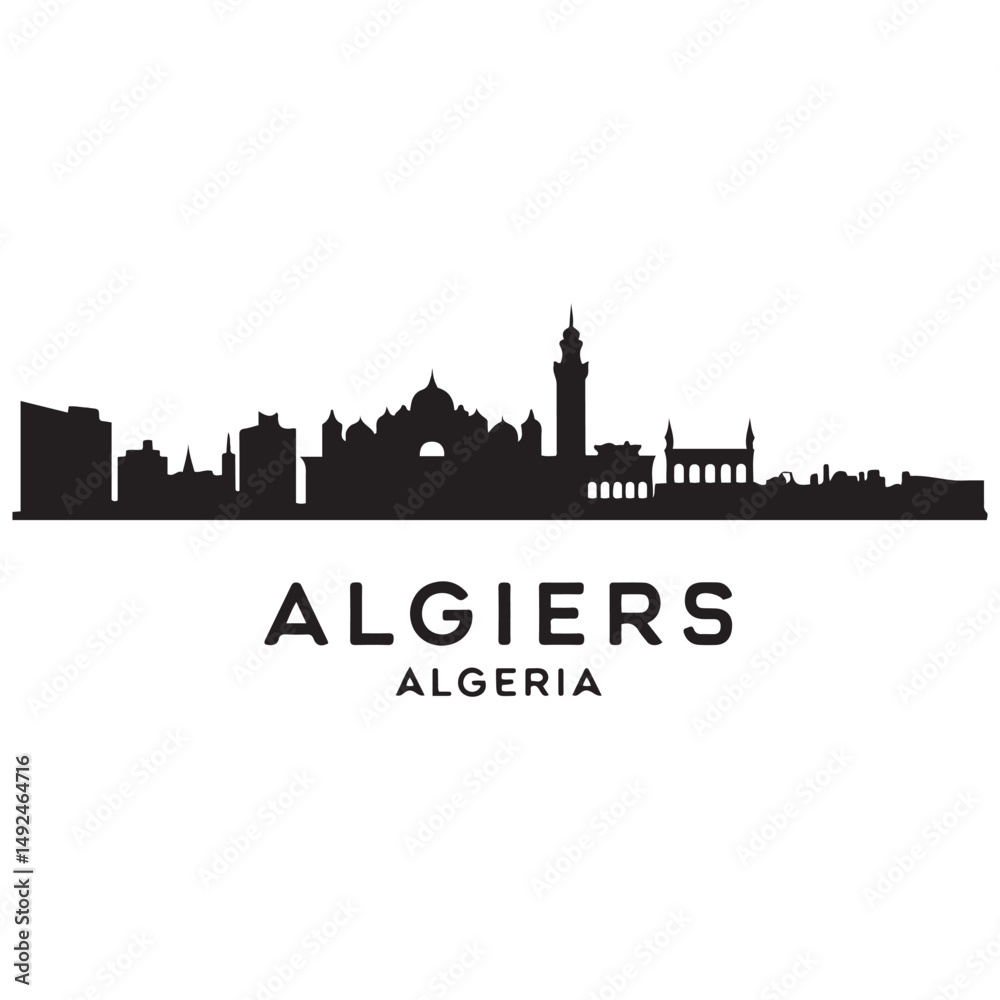 Naklejka premium Algiers skyline horizontal banner. Black Algiers, Algeria. Vector template for your design. Vector black silhouette. with white background