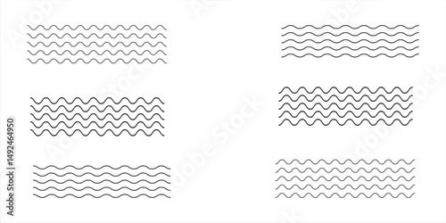 Waves line set. Wave ornament pattern. Set of wavy zigzag lines. Wave thin line background. Vector zigzag and wavy horizontal underline.