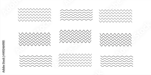Waves line set. Wave ornament pattern. Set of wavy zigzag lines. Wave thin line background. Vector zigzag and wavy horizontal underline.
