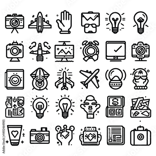 Business web icon set with symbols for media finance travel and communication