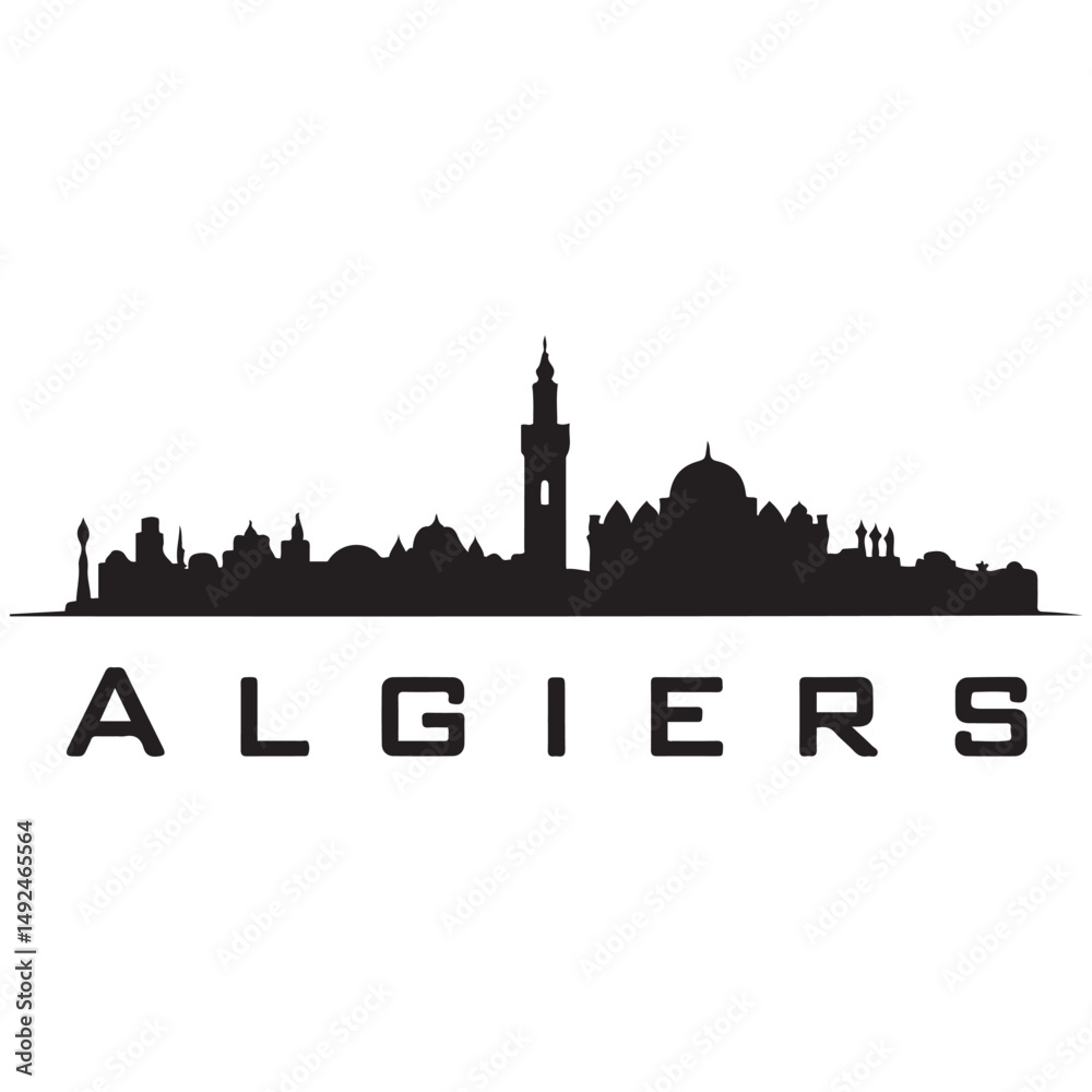 Obraz premium Algiers skyline horizontal banner. Black Algiers, Algeria. Vector template for your design. Vector black silhouette. with white background
