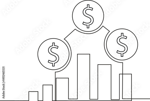 One single line drawing group of Financial trade icon. Business chart icon. Financial minimalist icons. vector Illustration.