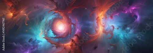 Abstract swirling nebula texture, vibrant colors,  network,  physics,  ethereal