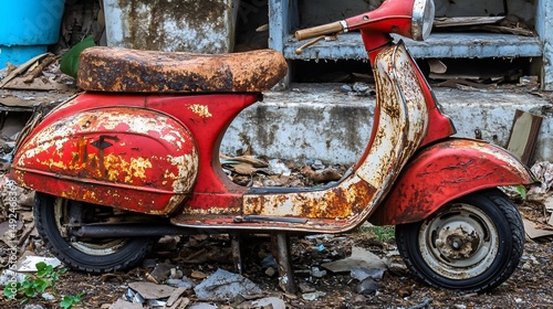 Rusty Red Vespa Scooter Abandoned