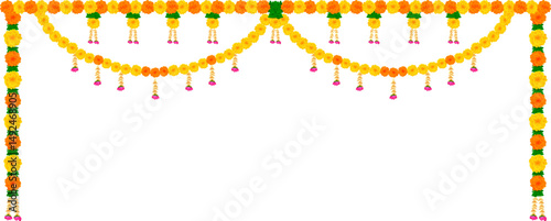 illustration of Flower garland decoration toran for Happy Diwali, Dussehra Indian Holiday festival background template for banner