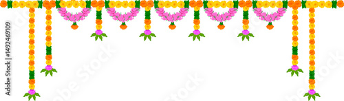 illustration of Flower garland decoration toran for Happy Diwali, Dussehra Indian Holiday festival background template for banner