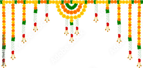illustration of Flower garland decoration toran for Happy Diwali, Dussehra Indian Holiday festival background template for banner