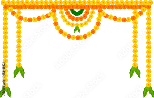 illustration of Flower garland decoration toran for Happy Diwali, Dussehra Indian Holiday festival background template for banner