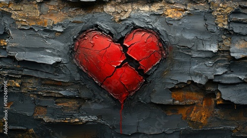 Broken heart on weathered wood