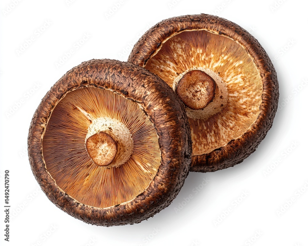 Dried Shiitake Mushrooms on White Background Dried Shiitake Mushrooms on White Background