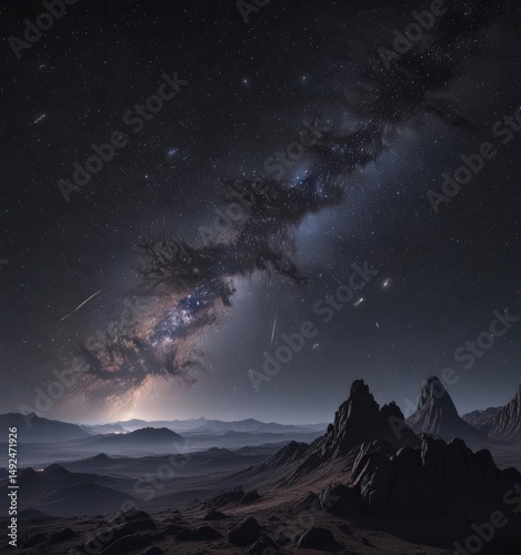 Dark, star-studded night sky, cosmic dust, distant galaxies ,  mysterious,  dark blue