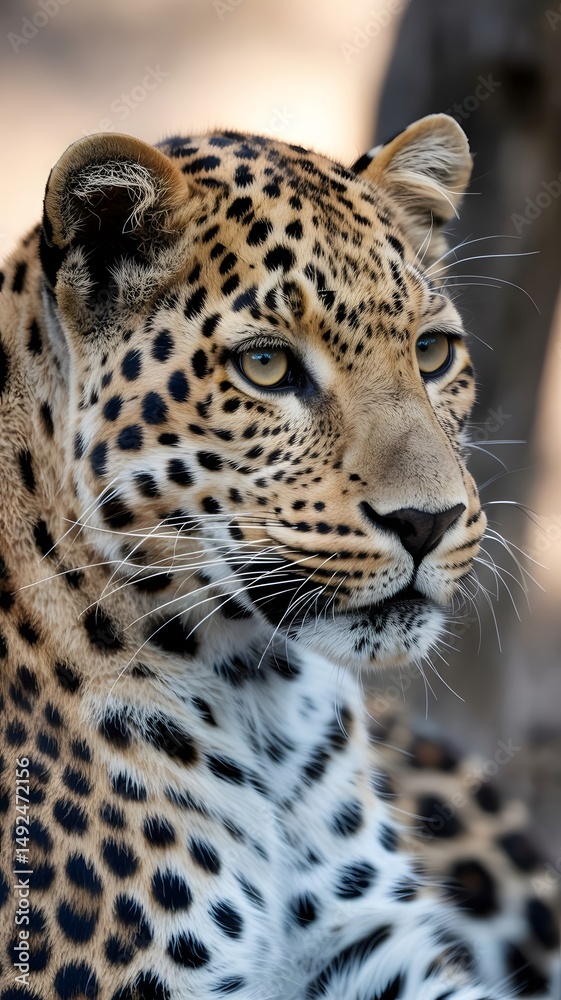 Naklejka premium Majestic leopard close up wild cat portrait