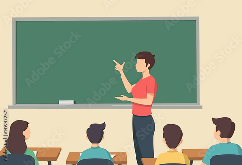 Clean vector art of a genderless, faceless student participating in class with one hand raised, perfect for digital learning materials, academic posters, or classroom infographics
