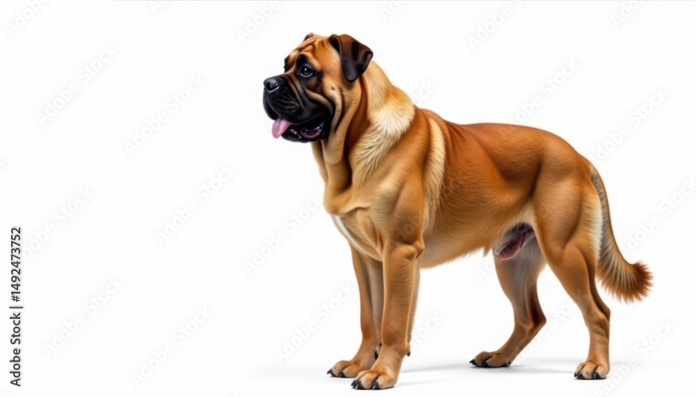 Obraz premium Majestic mastiff, powerful stance, white background, furry, dog breed