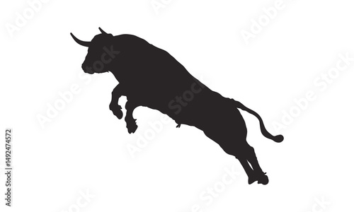 Silhouette of a charging bull, representing strength and power, isolated on a white background.