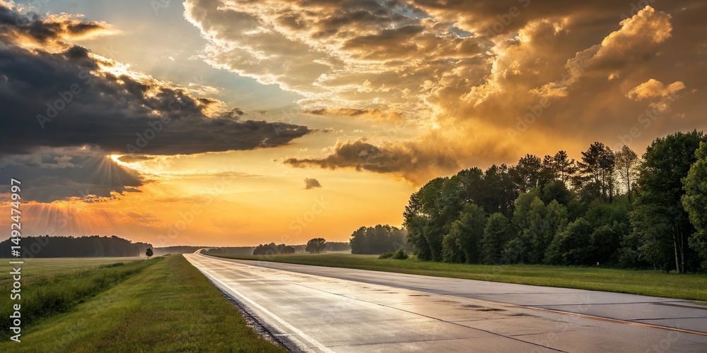Fototapeta premium Scenic Road at Sunset with Dramatic Clouds