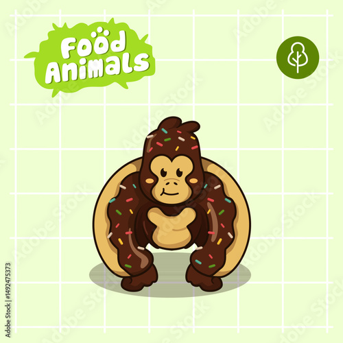 foodanimals gorilla donut cartoon mascot logo character