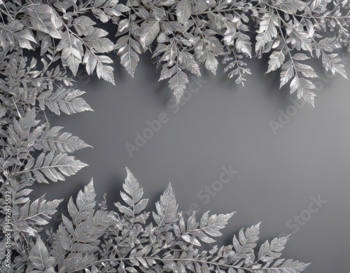 Silver lace leaf border; intricate, shimmering foliage, elegant design, artwork, stylish, subtle