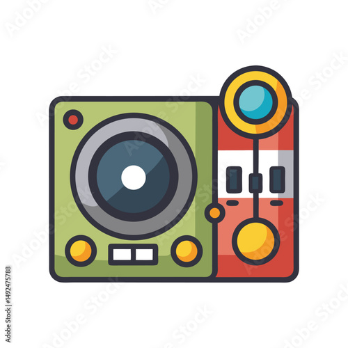 Minimal Dj turntable music mixer djing logo vector illustration on white background