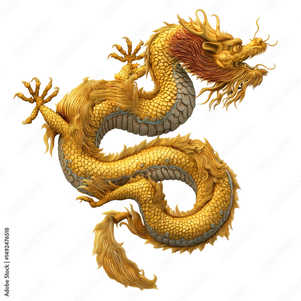Obraz premium Majestic Golden Dragon Art , isolated on white background png