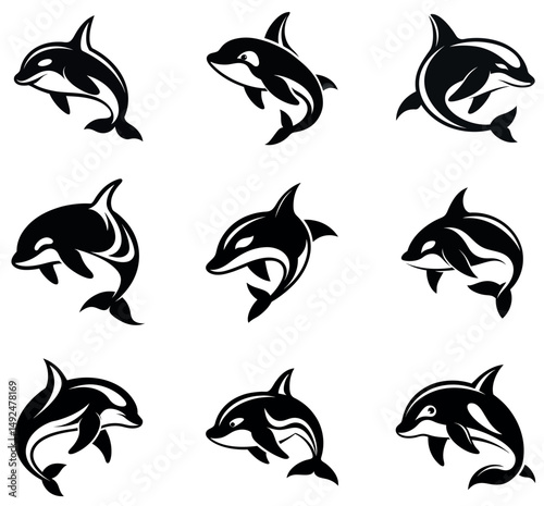 Stylized Dolphin Logo Bundle – Tribal, Minimal, Abstract, Marine Life Icons