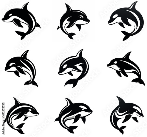 Stylized Dolphin Logo Bundle – Tribal, Minimal, Abstract, Marine Life Icons