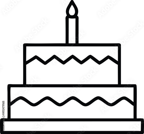 Birthday Cake Icon Two Layers Candle Sweet Treat