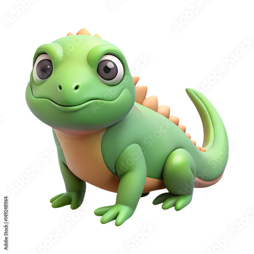 Adorable cartoon baby iguana 3d render green reptile