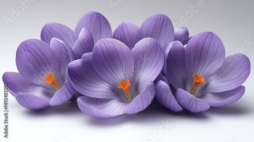 Close-up of delicate purple crocuses photo