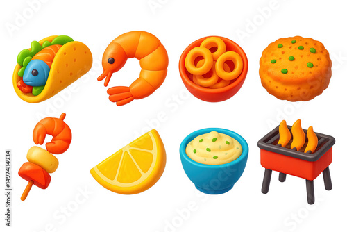 Delicious seafood fiesta with tacos, shrimp, and bbq delights for summer gatherings