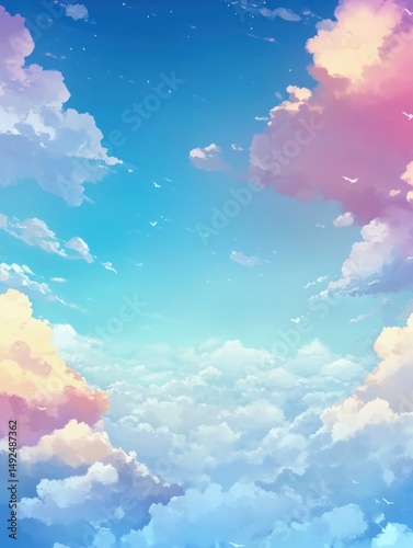 Wallpaper Mural Beautiful painted sky with clouds and birds eye view of a dreamy landscape with pastel colors and soft light in a serene scene Torontodigital.ca