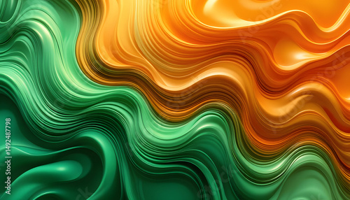 Abstract colorful backdrop design with bright orange, yellow, and green waves of light and motion